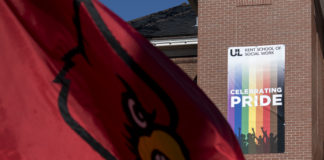 The new Celebrate Pride banner was unveiled by the Kent School of Social Work.