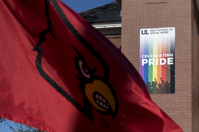 The new Celebrate Pride banner was unveiled by the Kent School of Social Work.