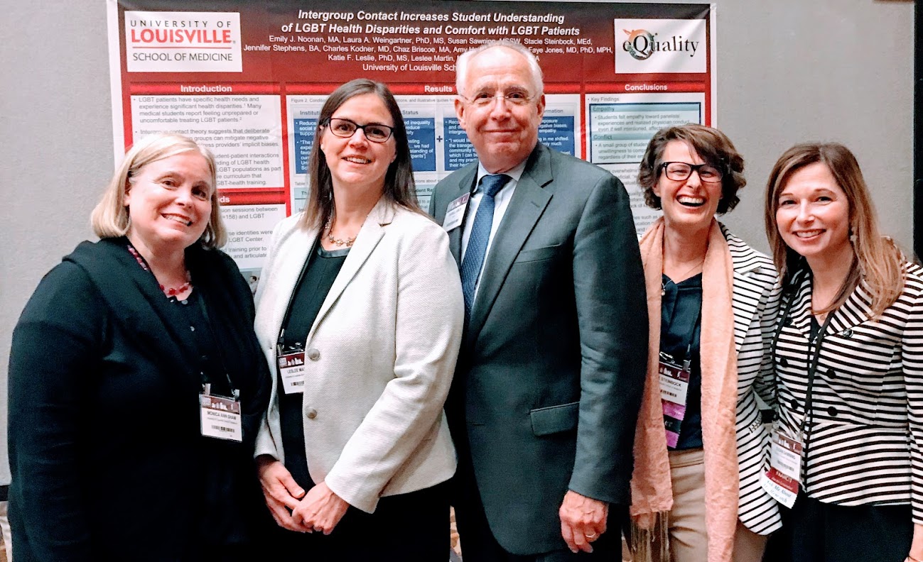 Members of the eQuality steering committee Monica Ann Shaw, M.D., M.A., Leslee Martin, M.A., Stacie Steinbock, M.Ed., and Susan Sawning, M.S.S.W., with Darrell Kirch, M.D., president and CEO of AAMC (center)