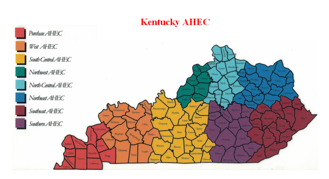 Counties served by the eight Kentucky AHEC offices