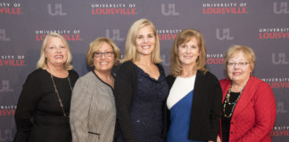 2017 University of Louisville School of Nursing Florence Nightingale Awards in Nursing recipients (left to right) Mary Beth Hurley, Carol Wright, Kristin Ashford, Gwen Moreland and Susan Jones. Not pictured: Linda Weston Kramer Tuttle.