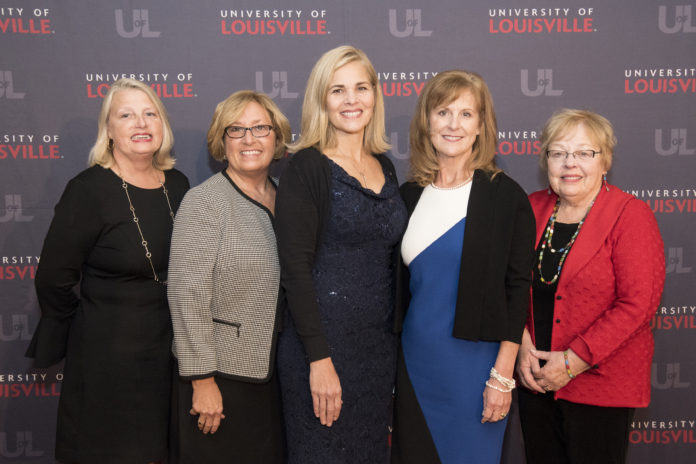 2017 University of Louisville School of Nursing Florence Nightingale Awards in Nursing recipients (left to right) Mary Beth Hurley, Carol Wright, Kristin Ashford, Gwen Moreland and Susan Jones. Not pictured: Linda Weston Kramer Tuttle.