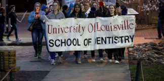 Dozens of students and employees marched Wednesday as part of the annual Take Back the Night rally.