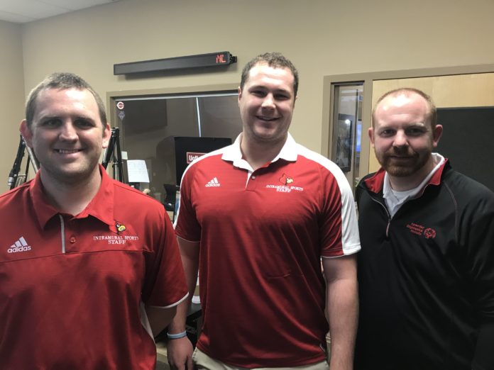 L to R – Justin Peterson – UofL Intramurals – Asst. Director; John Hower – UofL student; Justin Harville – Special Olympics