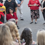 About 200 members of the UofL community gathered early Tuesday morning to greet President Bendapudi for her first official day on the job.