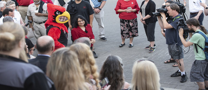 About 200 members of the UofL community gathered early Tuesday morning to greet President Bendapudi for her first official day on the job.