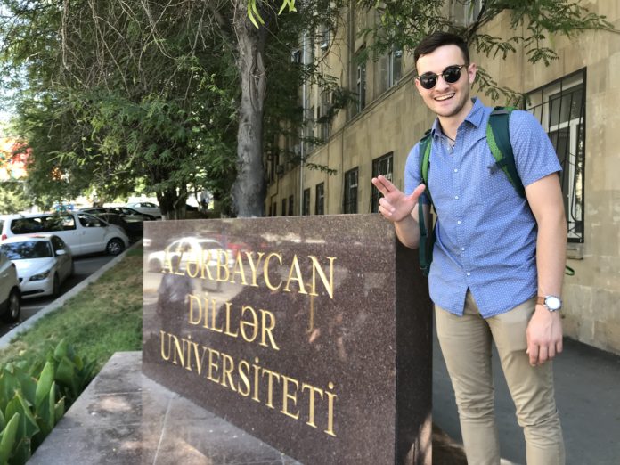 Devin Brown in Baku Devin Brown will study at Azerbaijan University of Languages as a Critical Language Scholar before embarking on his Fulbright scholarship in the fall semester.