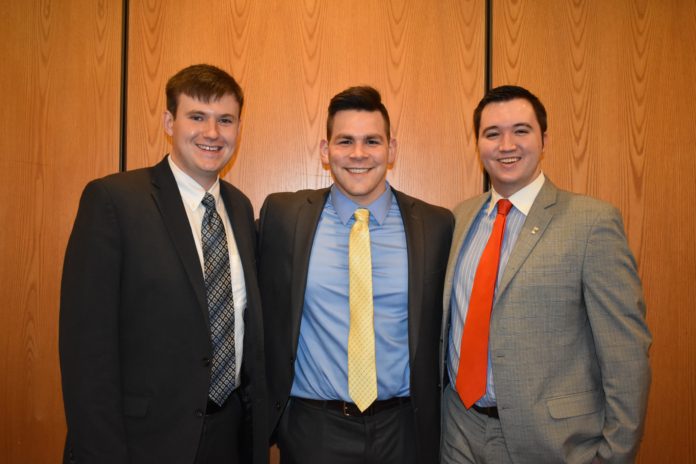 L-R: Robert Gassman, Kyle Hilbrecht and Christian Bush. All three are Fulbright and McConnell Scholars who will teach in Asia this summer.