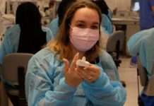 SPHEP participant Amanda Fairbairn , a freshman from Bowling Green State University, with an impression of her finger