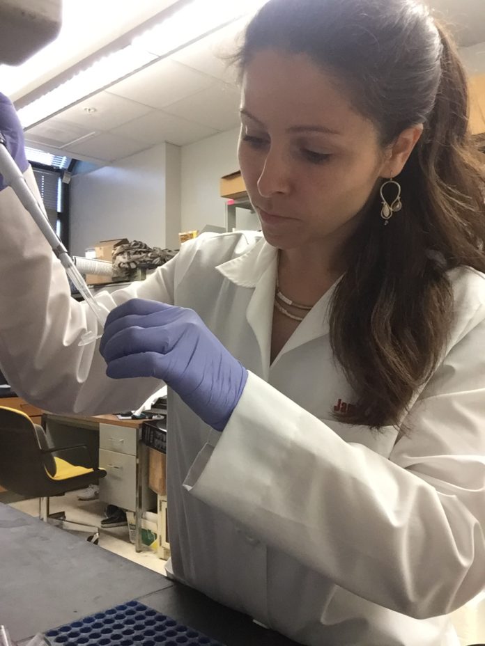University of Louisville doctoral candidate Jamie Young works in her lab.