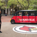 The Cardinal Cab heads across campus.