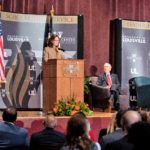 CIA DIrector Gina Haspel addresses an audience on UofL's Belknap Campus