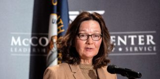 CIA DIrector Gina Haspel addresses an audience on UofL's Belknap Campus.