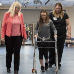 Susan Harkema, Ph.D., left, with research participant Kelly Thomas and Katie Pfost