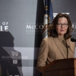 CIA DIrector Gina Haspel addresses an audience on UofL's Belknap Campus.