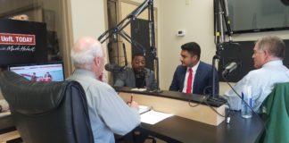 UofL students Elliott Kelly Jr., Lazaro Donis-Munoz and law professor Joe Gutmann