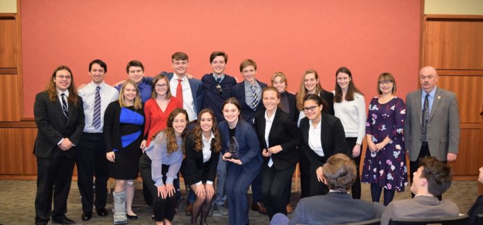 Students from Fort Thomas Highlands High School took part in the We The People competition. One of the teams from the school took first place.At far right is Glenn Manns, who coordinates the Kentucky program.