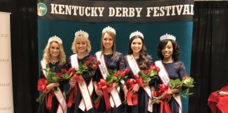 UofL students Brittany (BeeBee) Patillo, far right, and Mary Baker, second from the right, are two of the five women selected to serve as princesses in the 2019 Kentucky Derby Festival Royal Court. 