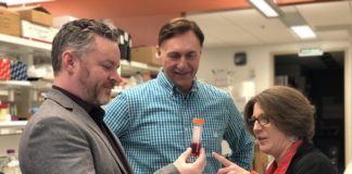 From left: UofL's Dr. Marty O'Toole, Qualigen CEO Michael Poirier, and UofL's Dr. Paula Bates.