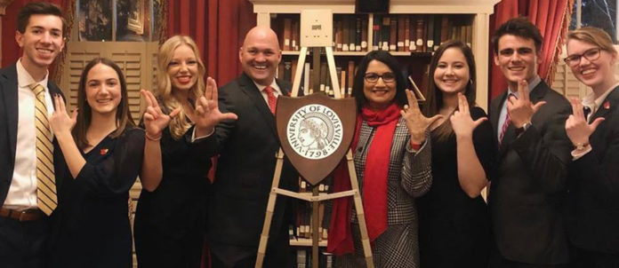 Members of UofL's SGA were on hand, along with President Neeli Bendapudi, to unveil UofL's crest at the prestigious University Club in Washington, DC.