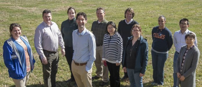 University of Louisville researchers working on the contract for the FDA. Left to right: Stephanie McCoy, B.S., Jonathan Warawa, Ph.D., Jennifer Wolf, M.S., Matthew Lawrenz, Ph.D., Jon Gabbard, Ph.D., Xiaoxian Duan, Ph.D., William Severson, Ph.D., Jennifer Kraenzle, B.S., Alexis Miller, B.S., Haixun Guo, Ph.D., and Jihye Kim, M.S.