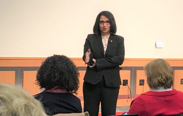 President Bendapudi provides an update on the strategic planning process during a forum on the Belknap Campus.