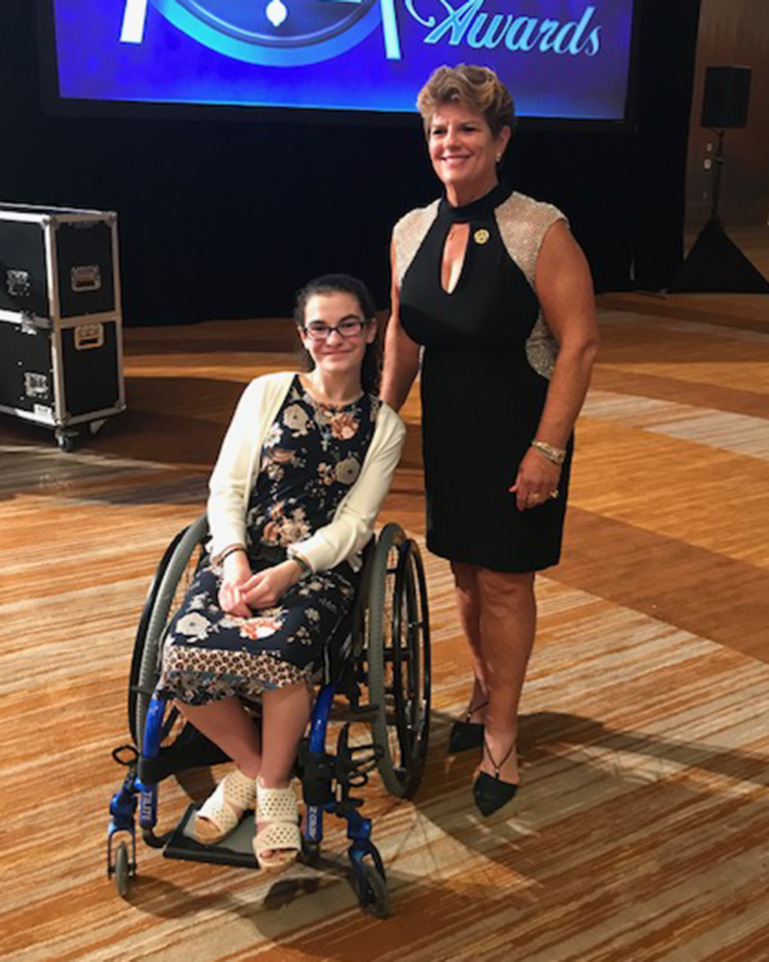 Meg Peavy poses with one of her Rising Star students at the WLKY Bell Awards in 2018.