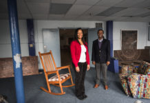 Kent School faculty Emma Sterrett-Hong and Maurice Gattis stand in a room of the soon-to-be opened Sweet Evening Breeze homeless shelter for LGBT youth.