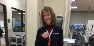 Travis, UofL Hospital facility dog with Cathy Gerrish