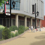 A rendering from March 2019 of the Belknap Academic Building Pedestrian Plaza, located on the southwest side of campus.