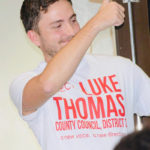 UofL graduate Luke Thomas gave the thumbs up on election night in November 2018 after winning the District 3 seat on county council.