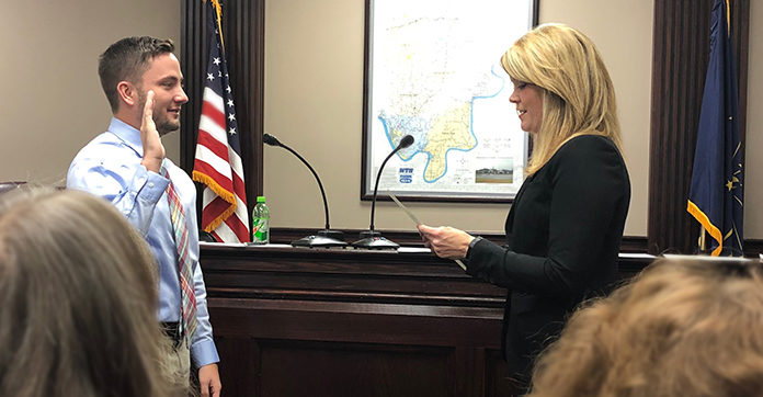 UofL graduate Luke Thomas during his swearing-in ceremony as Perry County official in November 2018.