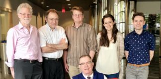 Nobel laureate Dr. Fire (back row, second from left) talked genetics at UofL as part of the Bloch Lecture Series.