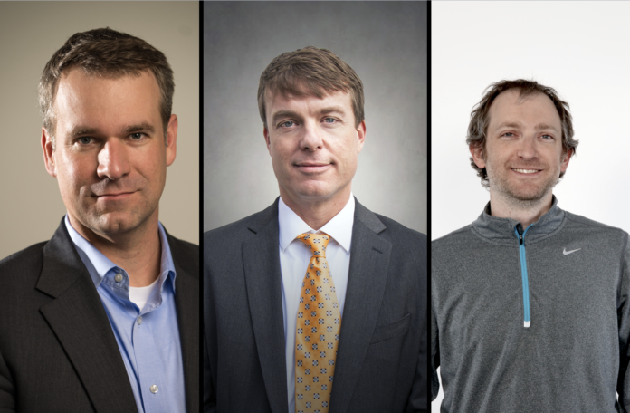 From left: Josh Nickols, Jeff Cummins and Charley Miller. UofL has hired these entrepreneurs to help guide research-backed innovations to market.