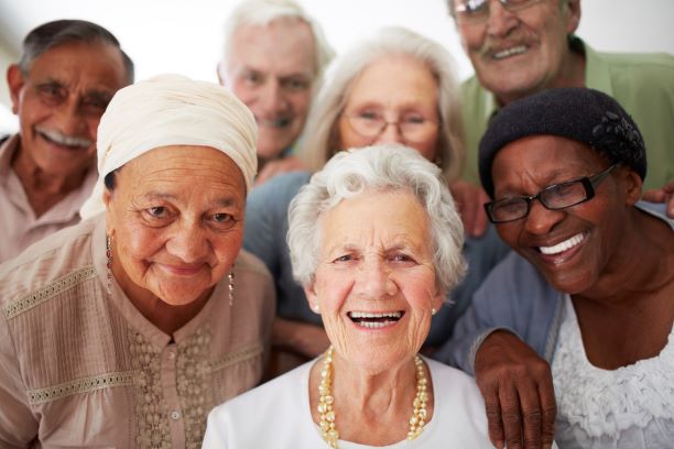 older adults group3 Older adults smiling together.