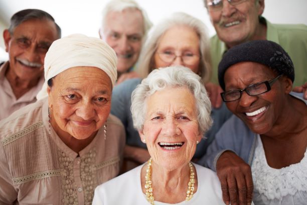 Older adults smiling together.