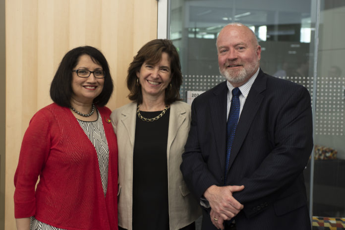 UofL president Neeli Bendapudi, 55,000 Degrees executive director Mary Gwen Wheeler and JCTC CEO Ty Handy