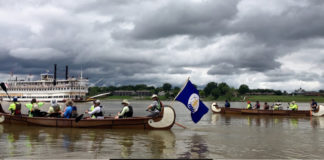 River City Paddlesports crews and volunteers arrive in Louisville June 9 at the end of their nine-day voyageur canoe and camping trip from Portsmouth, Ohio. The Afloat event was part of an effort to establish an Ohio River Recreational Trail.
