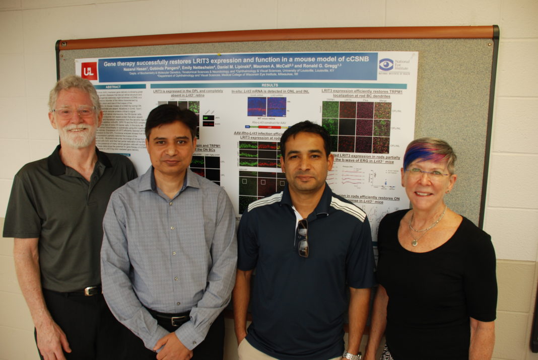 UofL scientists involved in the research, from left to right: Ron Gregg, Ph.D.; Nazarul Hasan, Ph.D.; Gobinda Pangeni, Ph.D.; Maureen McCall, Ph.D.