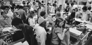 Bookstore, lower level of MITC, 1976.