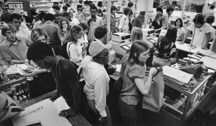 Bookstore, lower level of MITC, 1976.