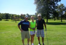 Ted Gobbel, Sally Smith and Lou Baylor at the 2018 Hammertime Golf Scramble