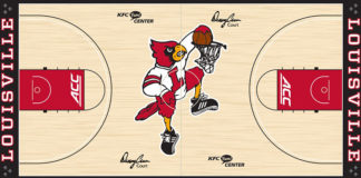 The new midcourt design at the KFC Yum! Center.