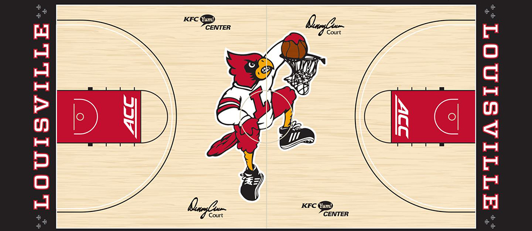 The new midcourt design at the KFC Yum! Center.