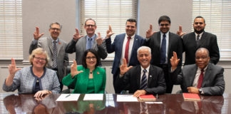 UofL administrators, including President Neeli Bendapudi, and University of Dubai administrators, including President Eesa Bastaki.