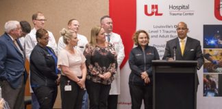 Christopher 2X Game Changers and gunshot wound survivors presented awards to the trauma teams at UofL Hospital September 5