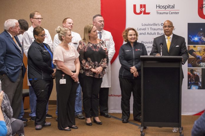 Christopher 2X Game Changers and gunshot wound survivors presented awards to the trauma teams at UofL Hospital September 5
