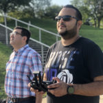 Professor Ayman El-Baz, left, and researcher Ahmed Shalaby tested drones over the Ohio River.