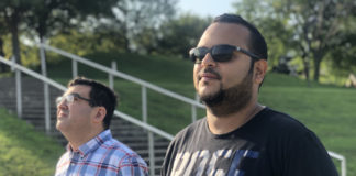 Professor Ayman El-Baz, left, and researcher Ahmed Shalaby tested drones over the Ohio River.