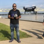 Researcher Ahmed Shalaby tests a drone over the Ohio River.